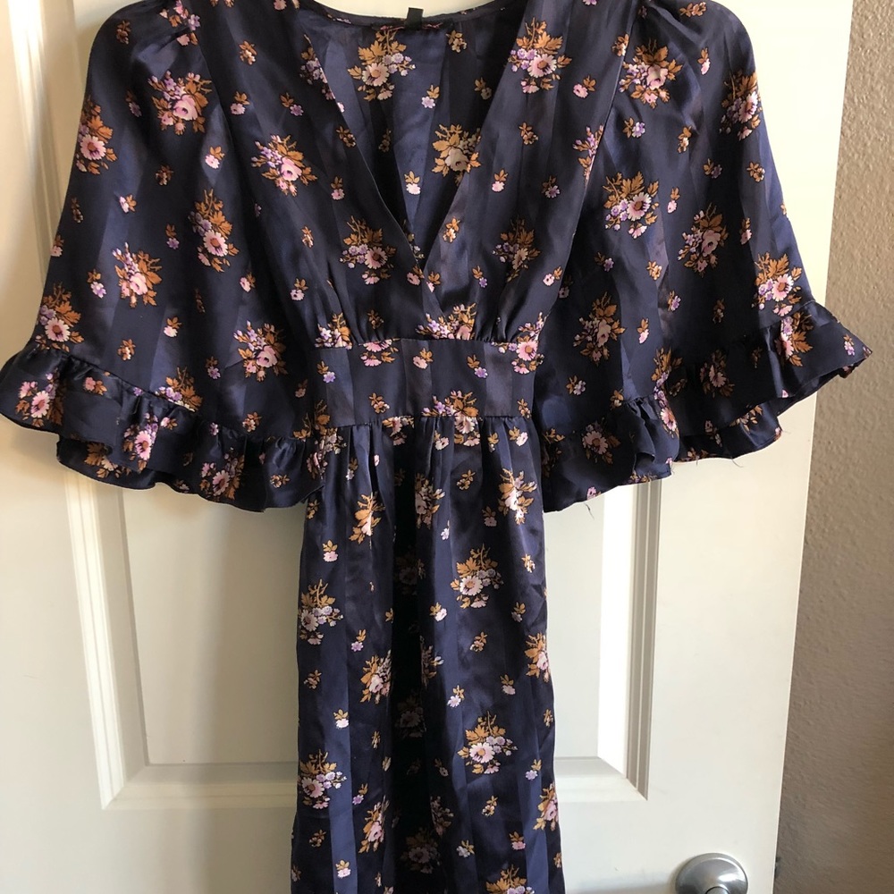 Two toned floral silk dress